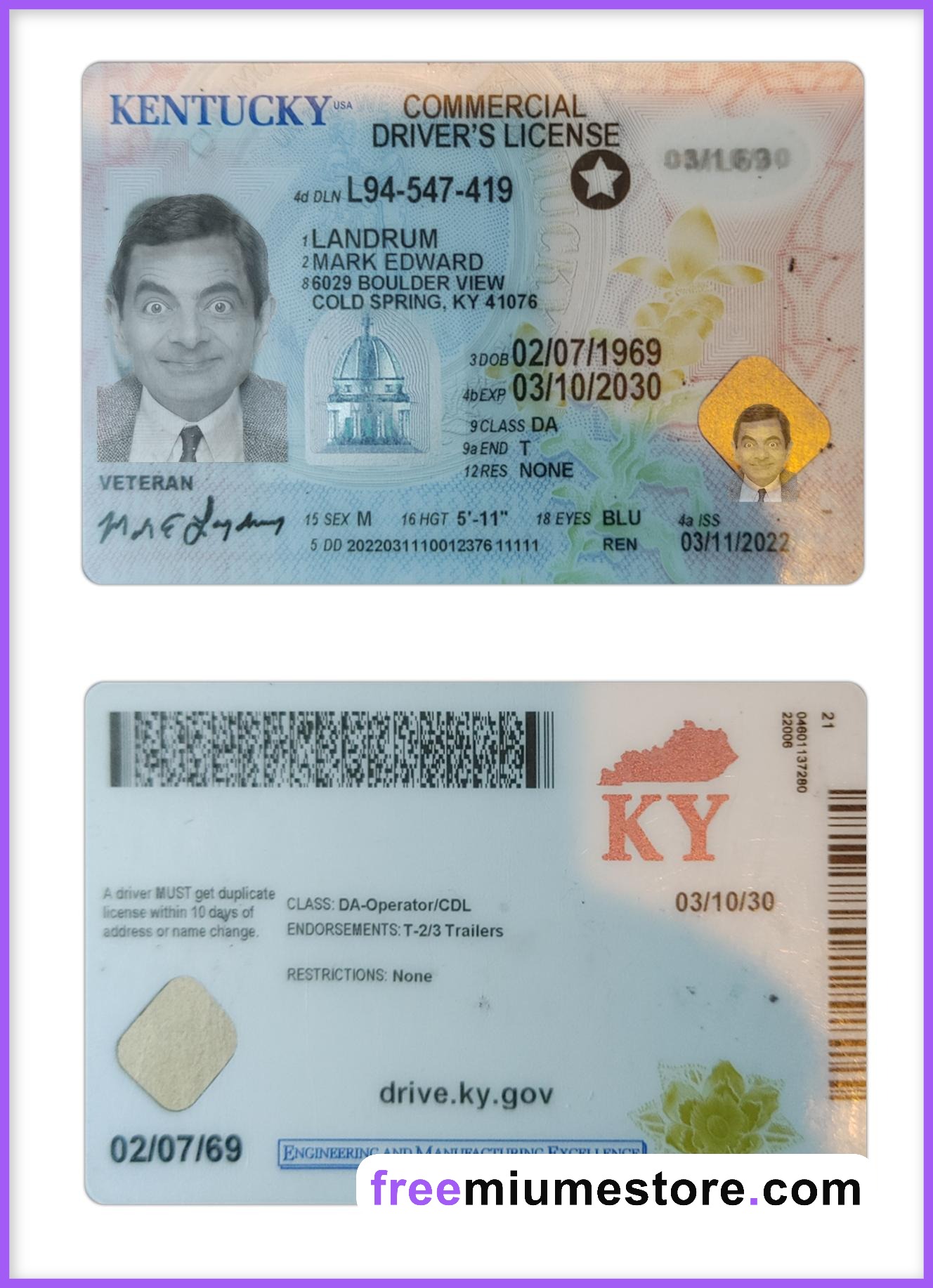 Kentucky Driver license PSD Template